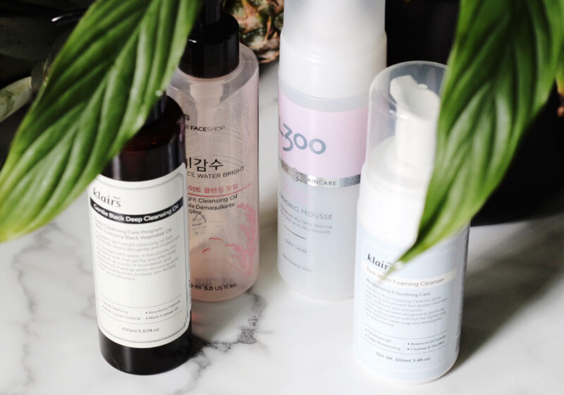 first cleanse & second cleanser: Klairs Black Cleansing Oil, The Face Shop Light Rice Cleansing Oil, Klairs Rich Moist Foaming Cleanser and L300 Moisturizing Cleansing Mousse